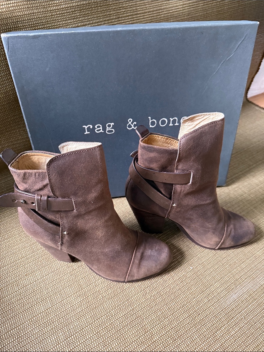 rag & bone Brown Suede Ankle Boots with Wrap Strap